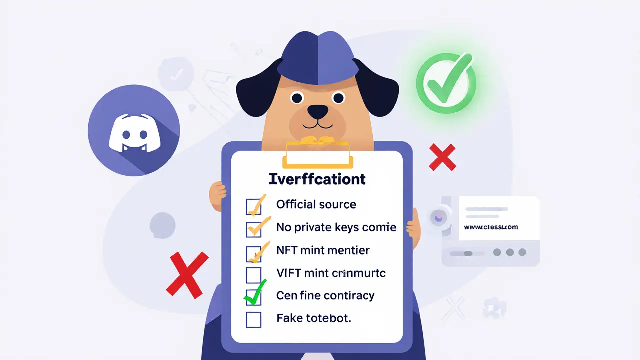 Cartoon dog detective holding a checklist with safety steps and warning symbols.
