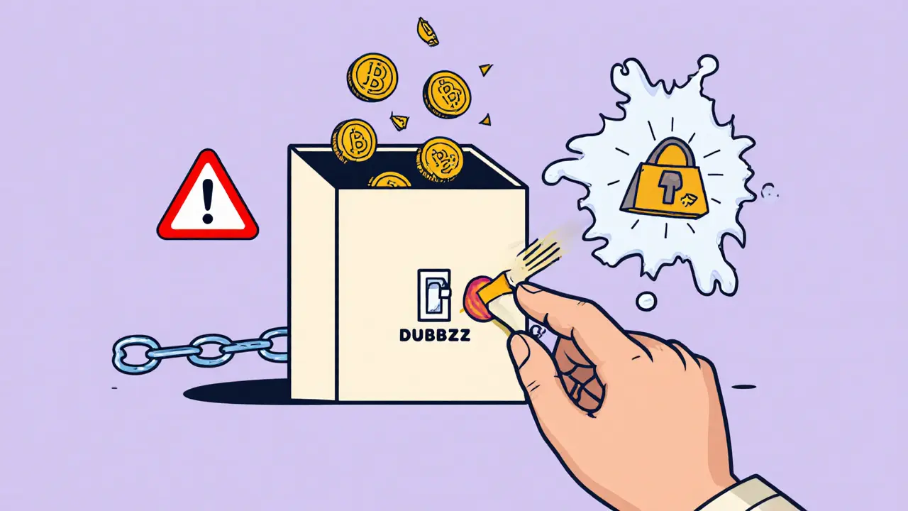 Cartoon contract with an owner hand minting coins and a warning triangle.