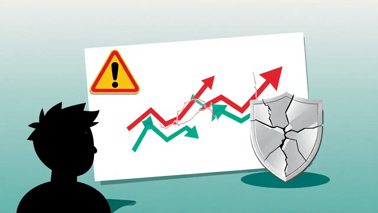 Gamer silhouette viewing a volatile price chart with caution signs.