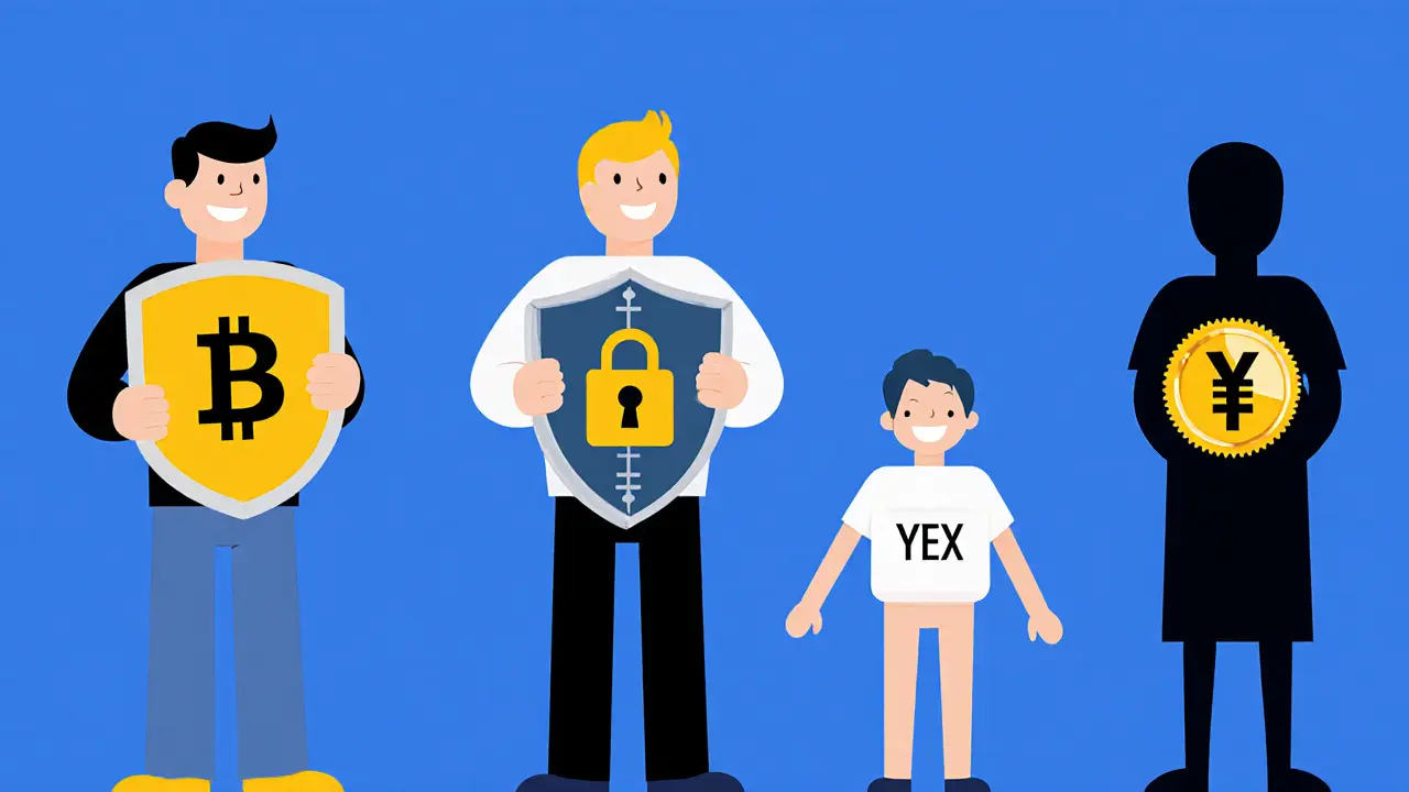 Comparison of three secure exchanges with shields versus an empty YEX figure.