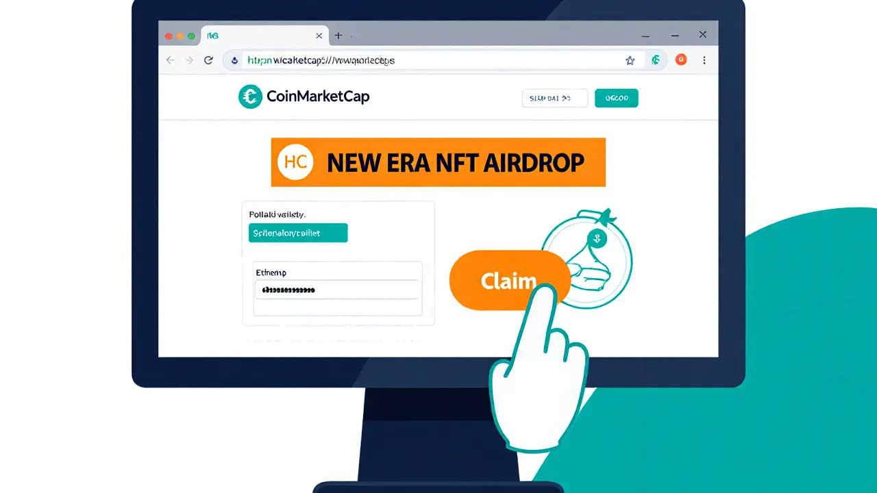 Minimalist view of CoinMarketCap HC page with a Claim button being clicked.