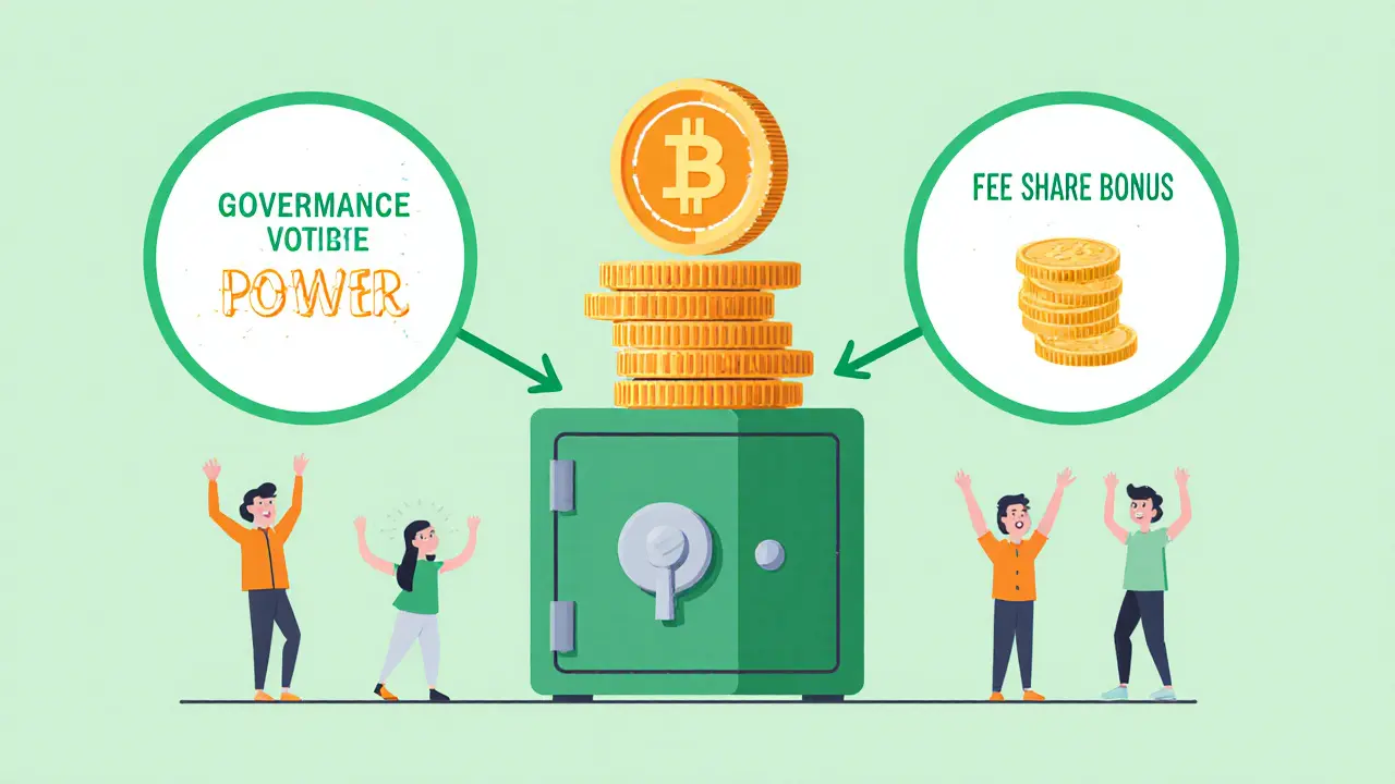 Simple illustration of LYNX tokens locked unlocking voting power and fee bonuses.