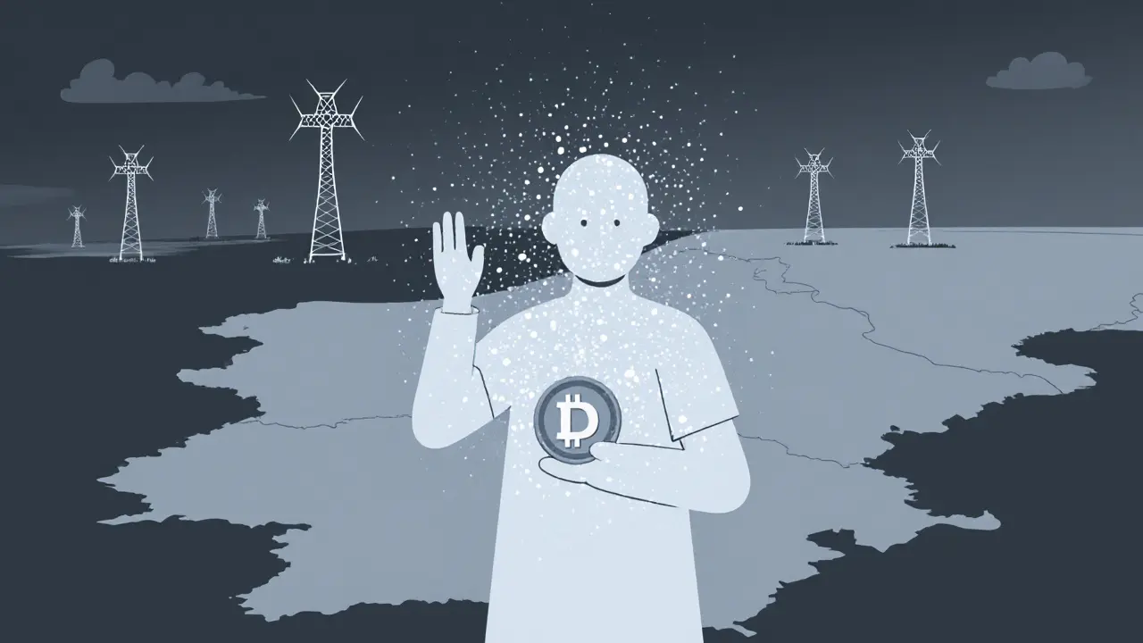 A ghostly figure dissolving into digital particles above an empty map of Guinea-Bissau.