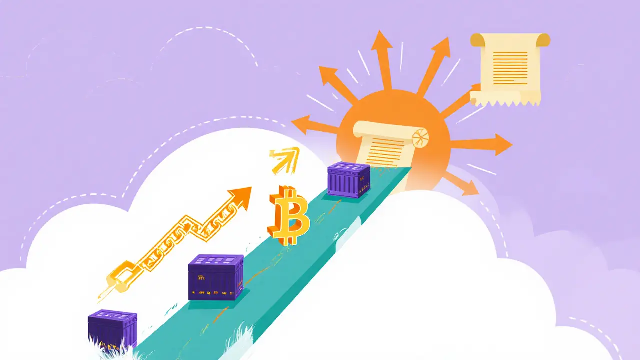 Roadmap showing microservices, blockchain, and smart contracts scaling upward.
