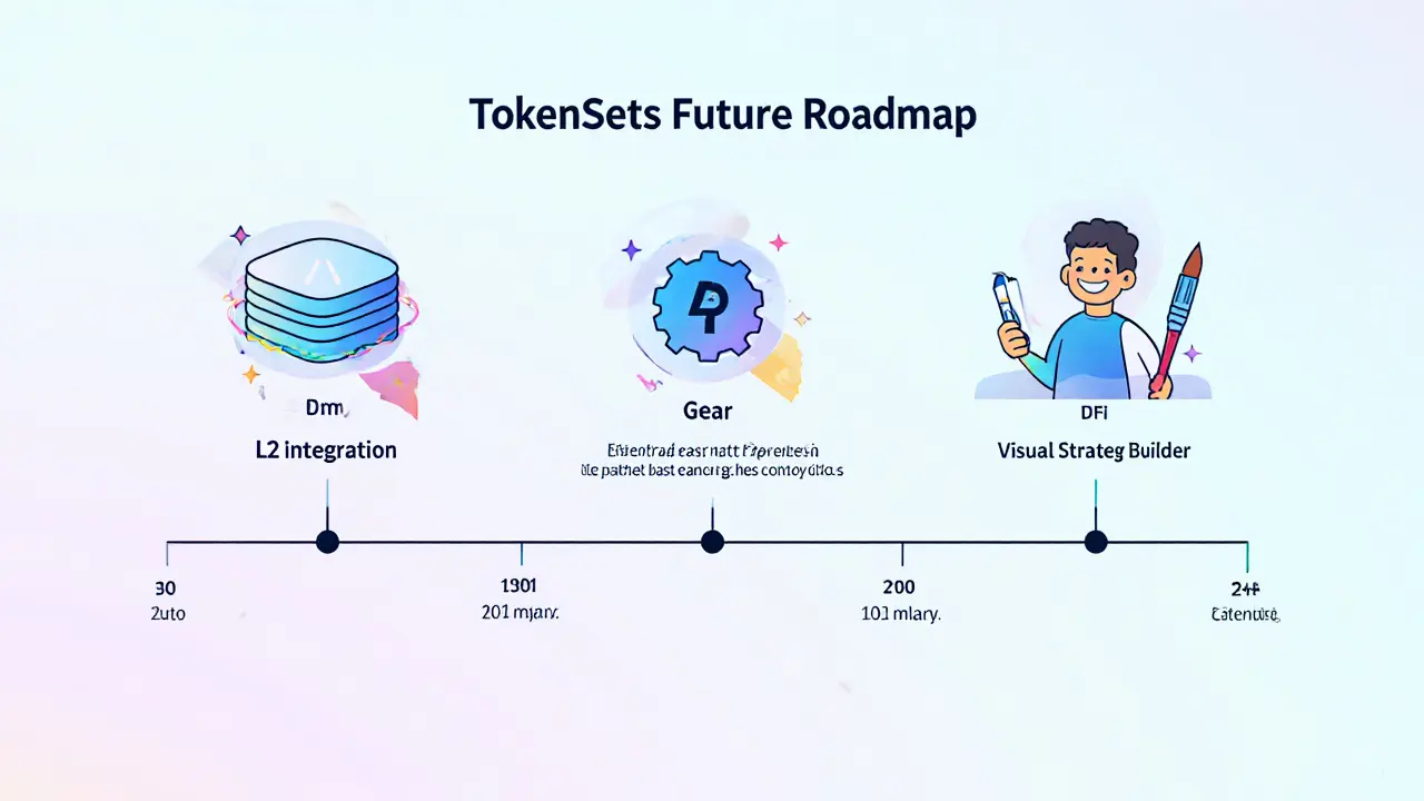 Simple timeline showing three TokenSets milestones with a happy user holding a phone.