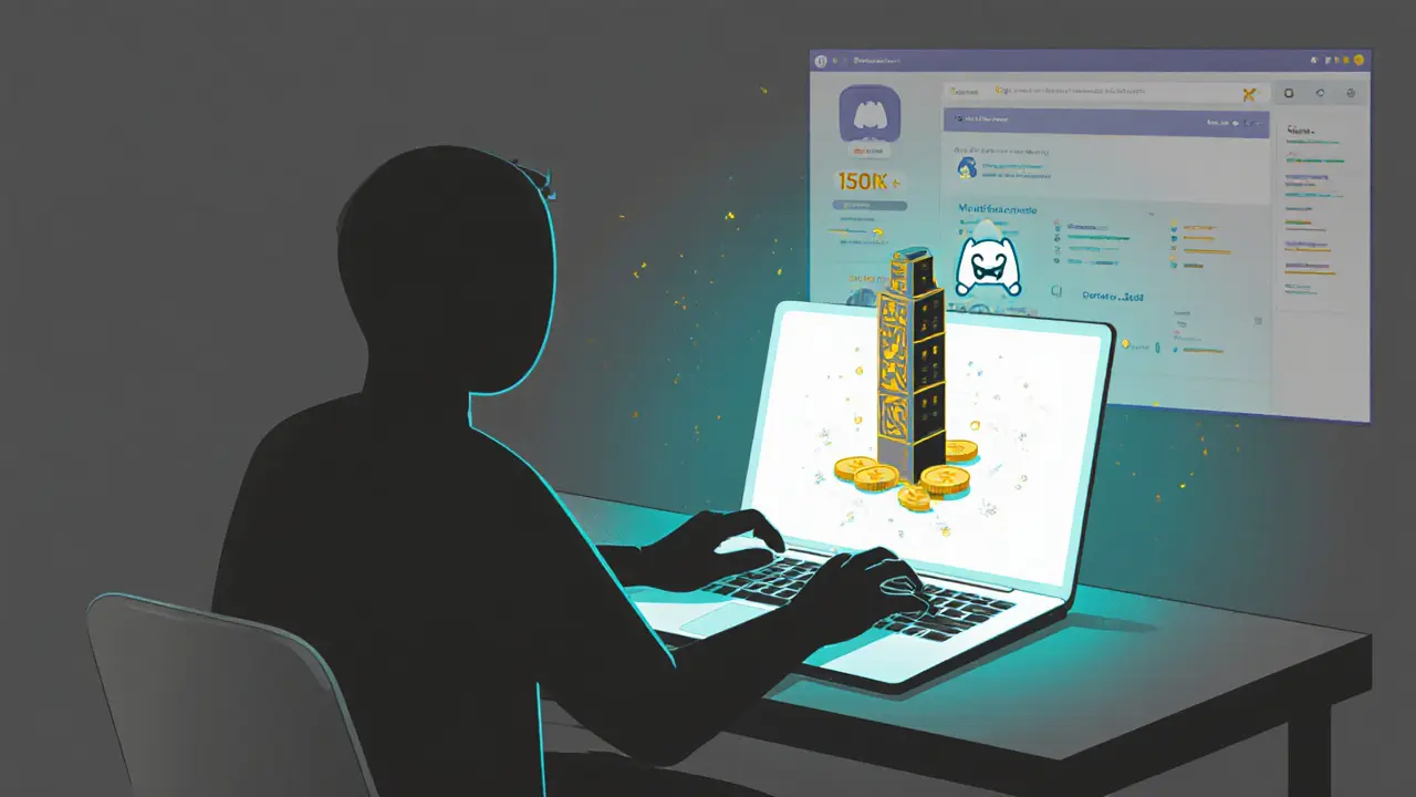 Player interacting with a Master Node and Discord interface in minimalist style.