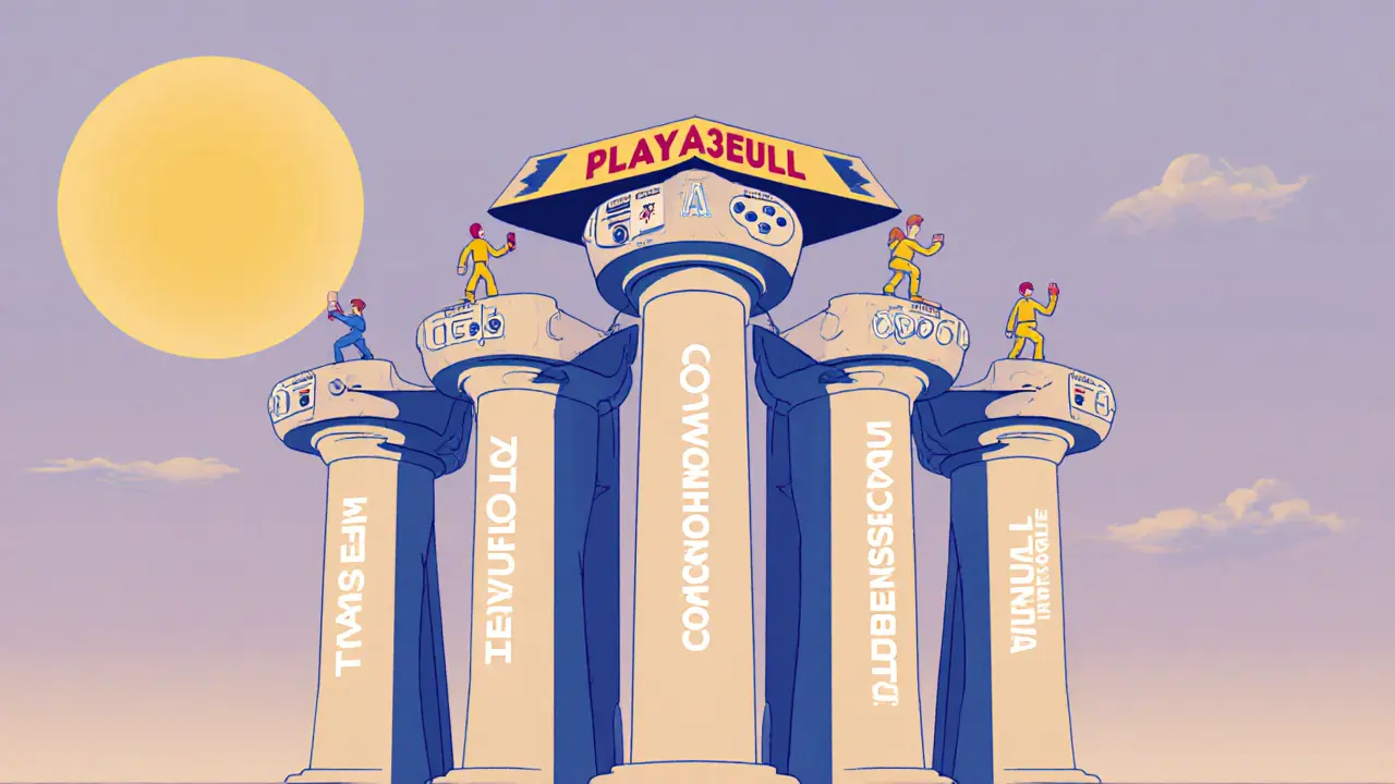 Six pillars of PLAYA3ULL success rising with game and blockchain elements.