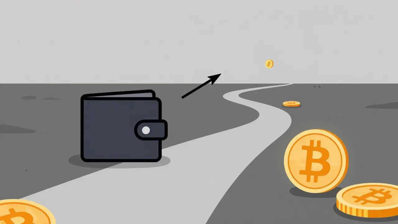 A lone wallet reaching toward an almost invisible SPR token while other coins shine on clear paths.