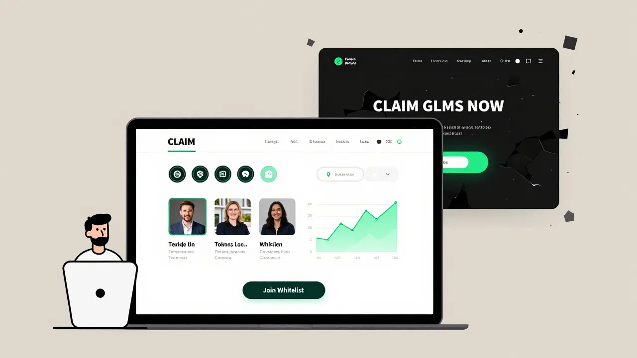 A legitimate crypto website with verified badges versus a crumbling fake site on a tablet.