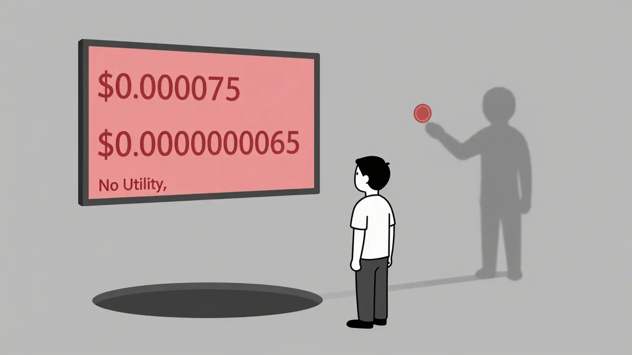 A trader facing wildly inconsistent price numbers, with a zero-value token falling into a void.
