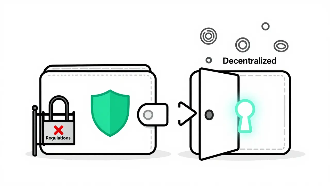 Privacy wallet splitting between regulated blockage and decentralized freedom