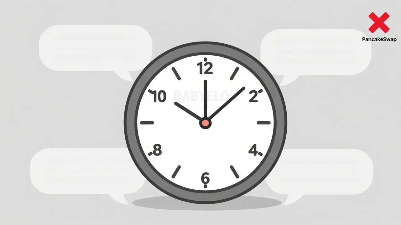 A frozen digital clock labeled BABYELON with a faded PancakeSwap icon and red X.