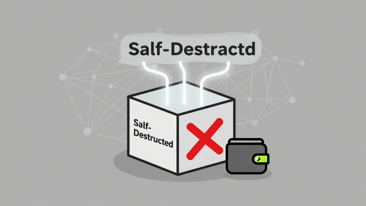 A smart contract is deactivated, while a wallet that successfully claimed tokens glows softly beside it.