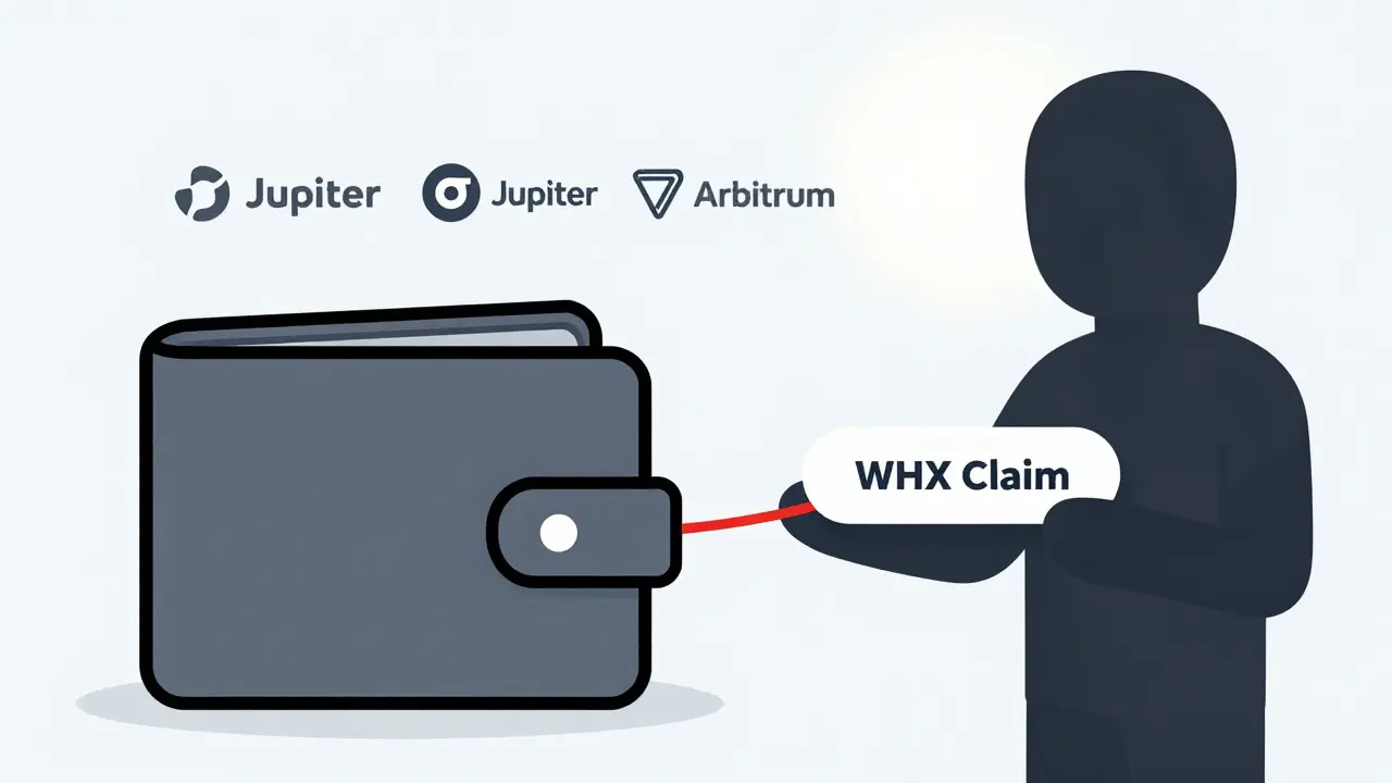 A wallet connected to a scammer's button, while legitimate projects shine in the background.