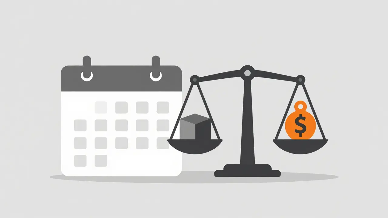 Balance scale and calendar showing tax obligations