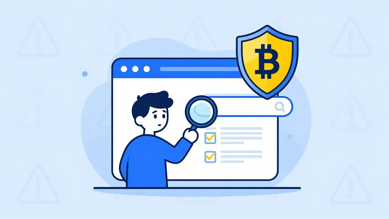 Character checking website security with warning shield symbol