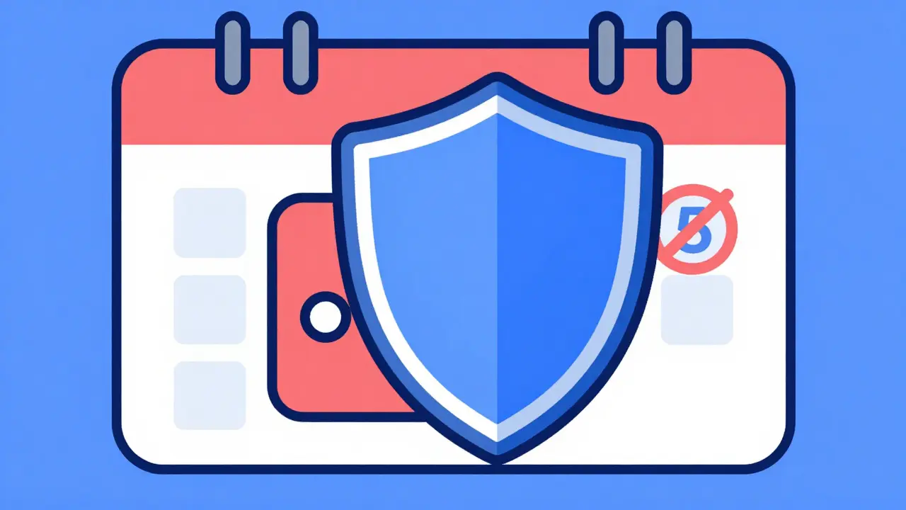 Digital wallet shield protecting assets with a crossed-out calendar in the background.