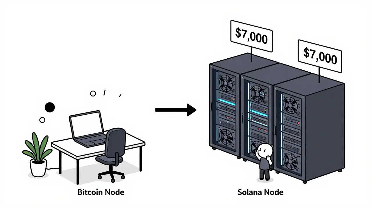 Minimalist comparison of a home computer versus a costly server rig for running crypto nodes.