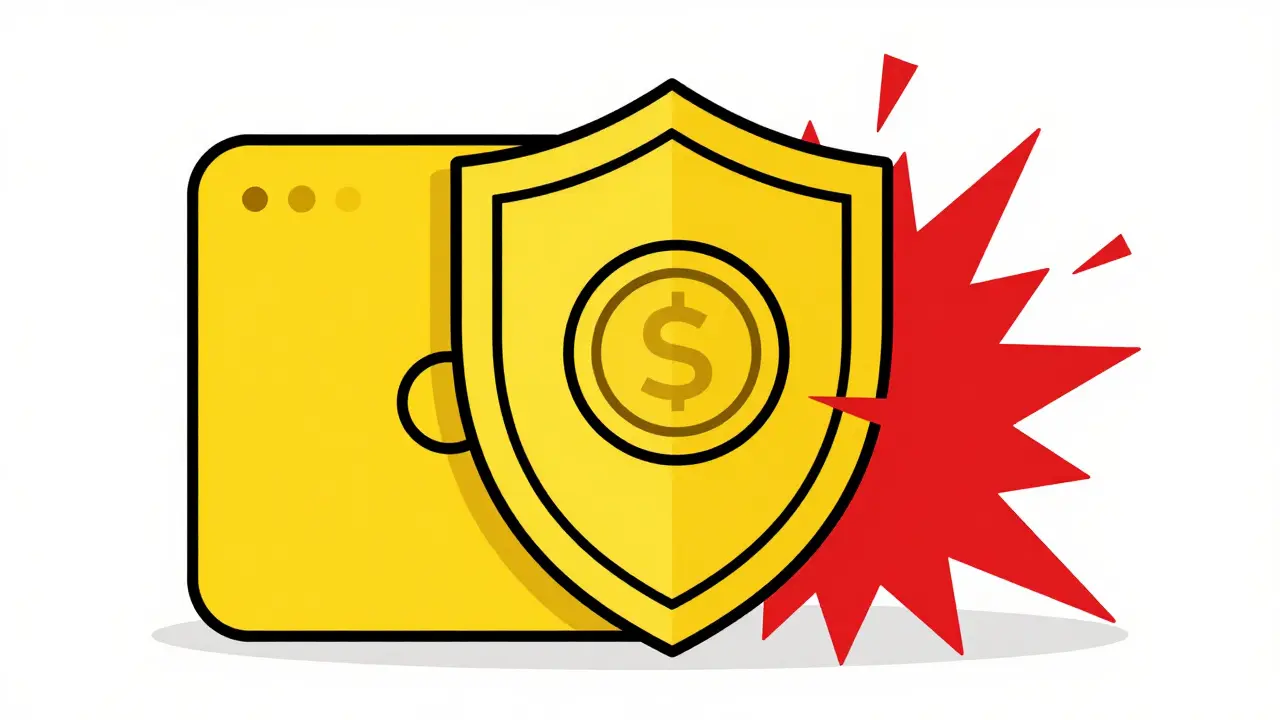 Shield protecting wallet from red threat spikes