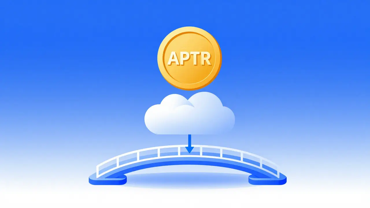 A cartoon illustration of APTR tokens being claimed into a digital wallet on the Arbitrum network.