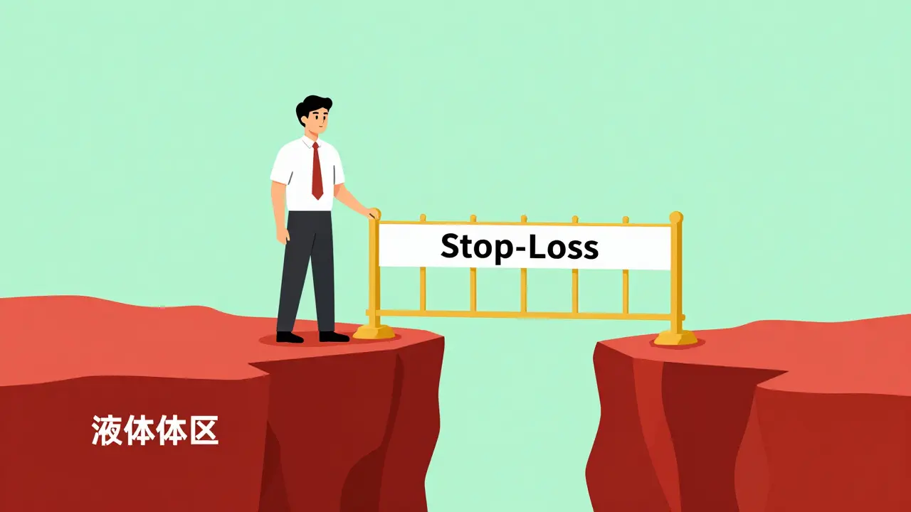 Trader setting a stop-loss barrier to avoid a red liquidation cliff