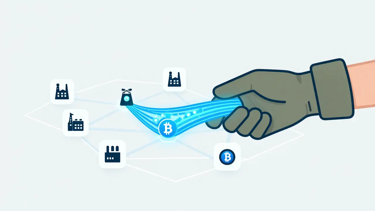 Abstract hand stealing energy from grid for crypto, leaving others without power