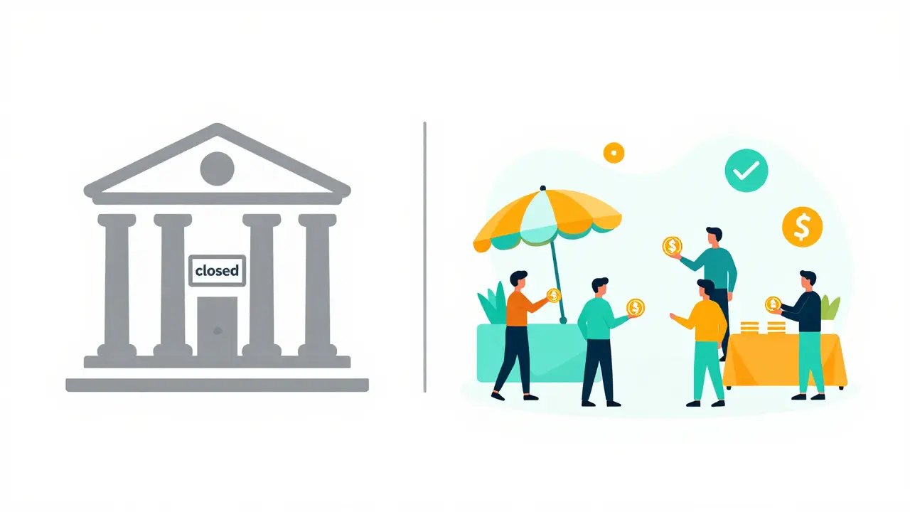 Comparison of centralized bank versus decentralized marketplace