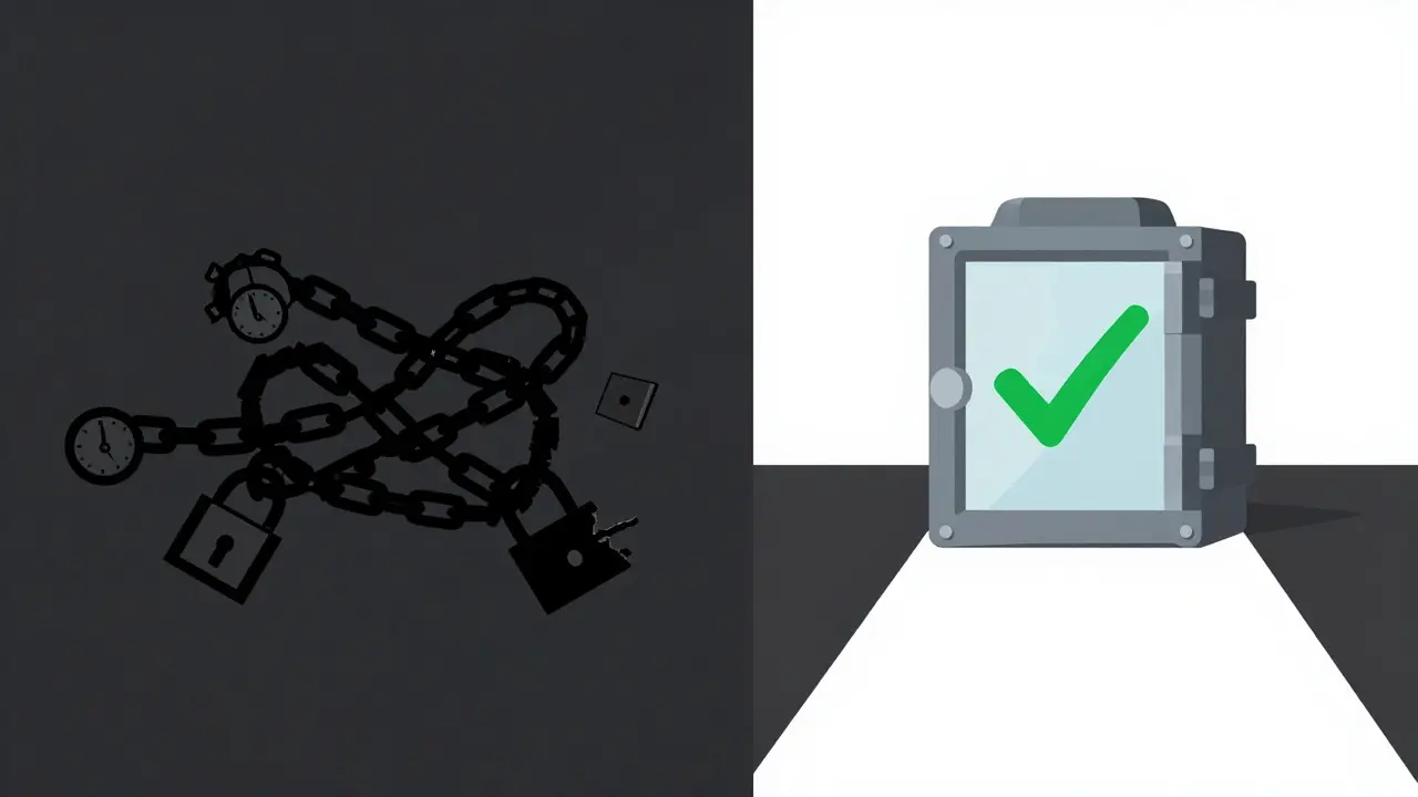 Contrast between a dangerous unregulated path and a safe regulated vault.