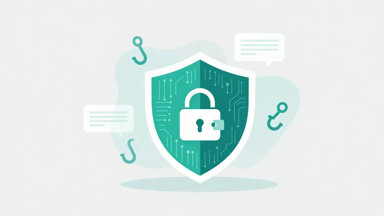 Digital shield protecting wallet from phishing hooks and scams