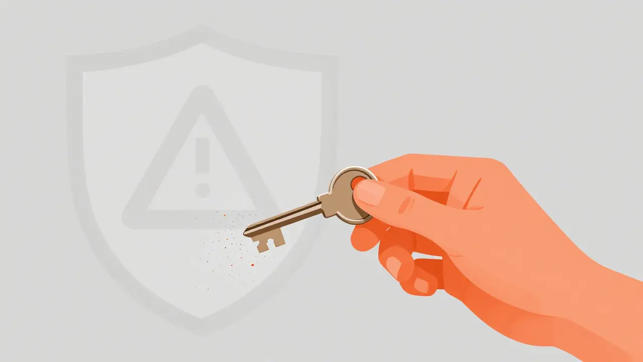 Hand holding dissolving key symbolizing lack of private key control