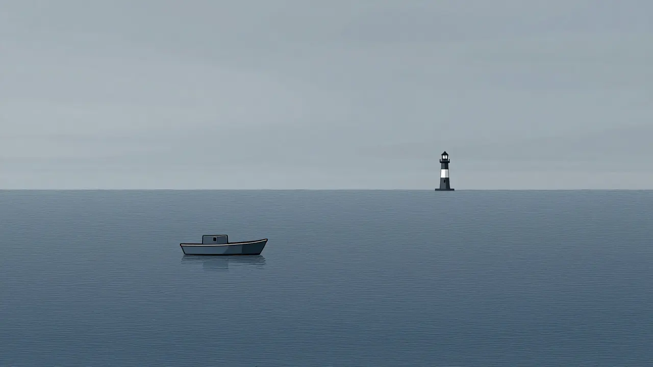 Lonely boat in sparse ocean representing low liquidity and market stagnation