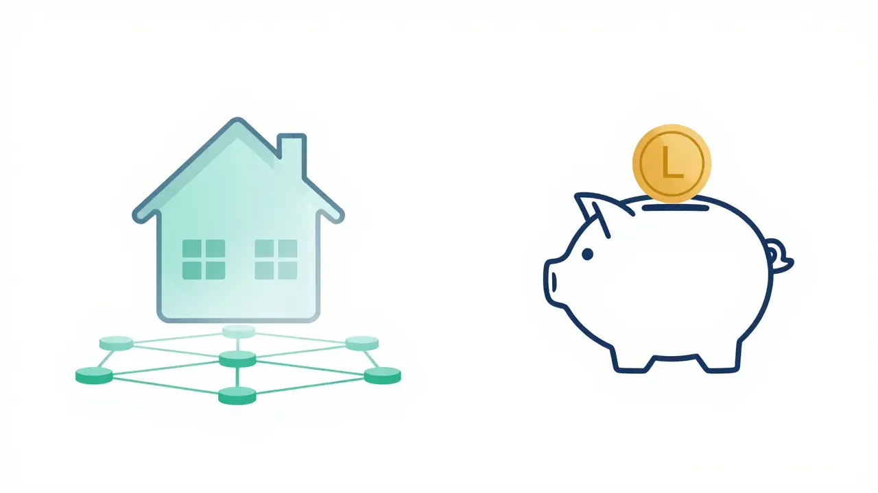 Minimalist graphic of tokenized real estate and passive income