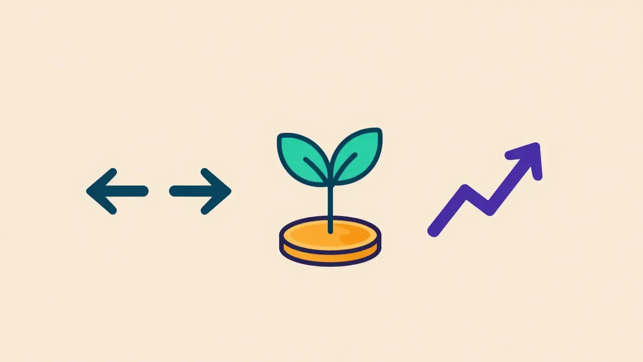 Minimalist icons for swaps, yield farming, and perpetual futures floating
