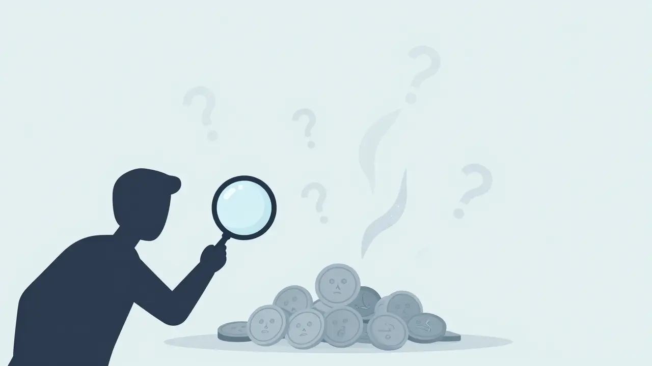 Person examining fading shrimp tokens symbolizing investment uncertainty.