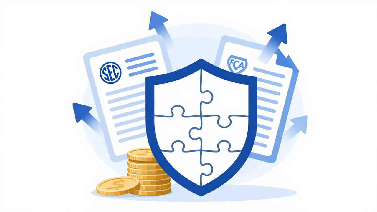 Shield protecting crypto assets from fraud using regulatory compliance.