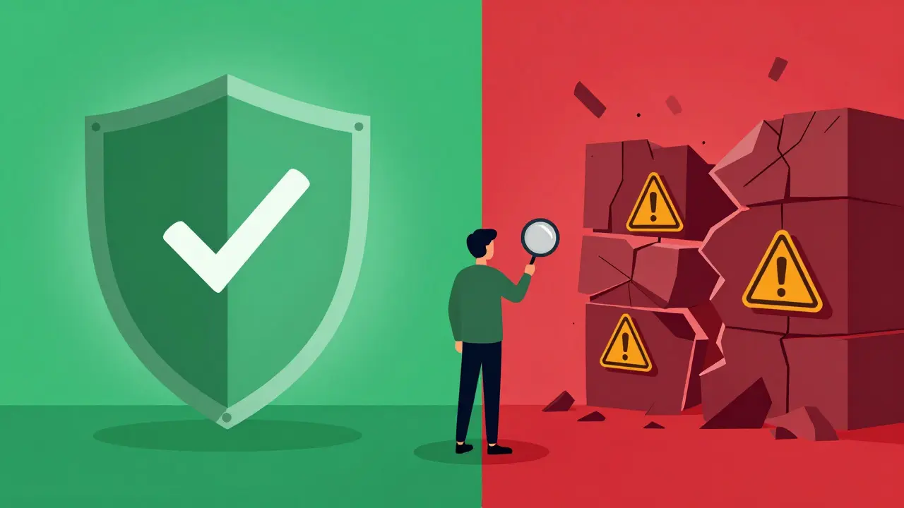 Shield vs crumbling wall illustrating safe vs risky crypto exchanges