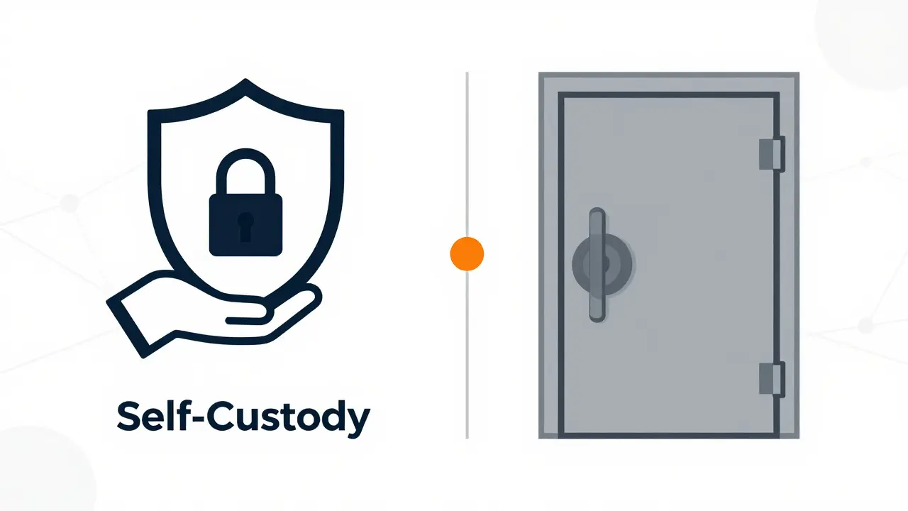 Symbolic comparison of self-custody security versus centralized vaults.
