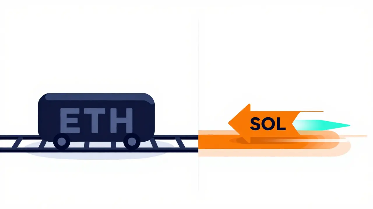 Comparison of slow Ethereum vs fast Solana networks