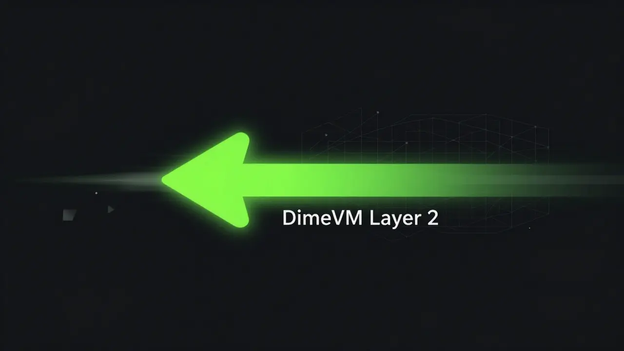 Neon arrow speeding across a dark grid representing fast blockchain execution