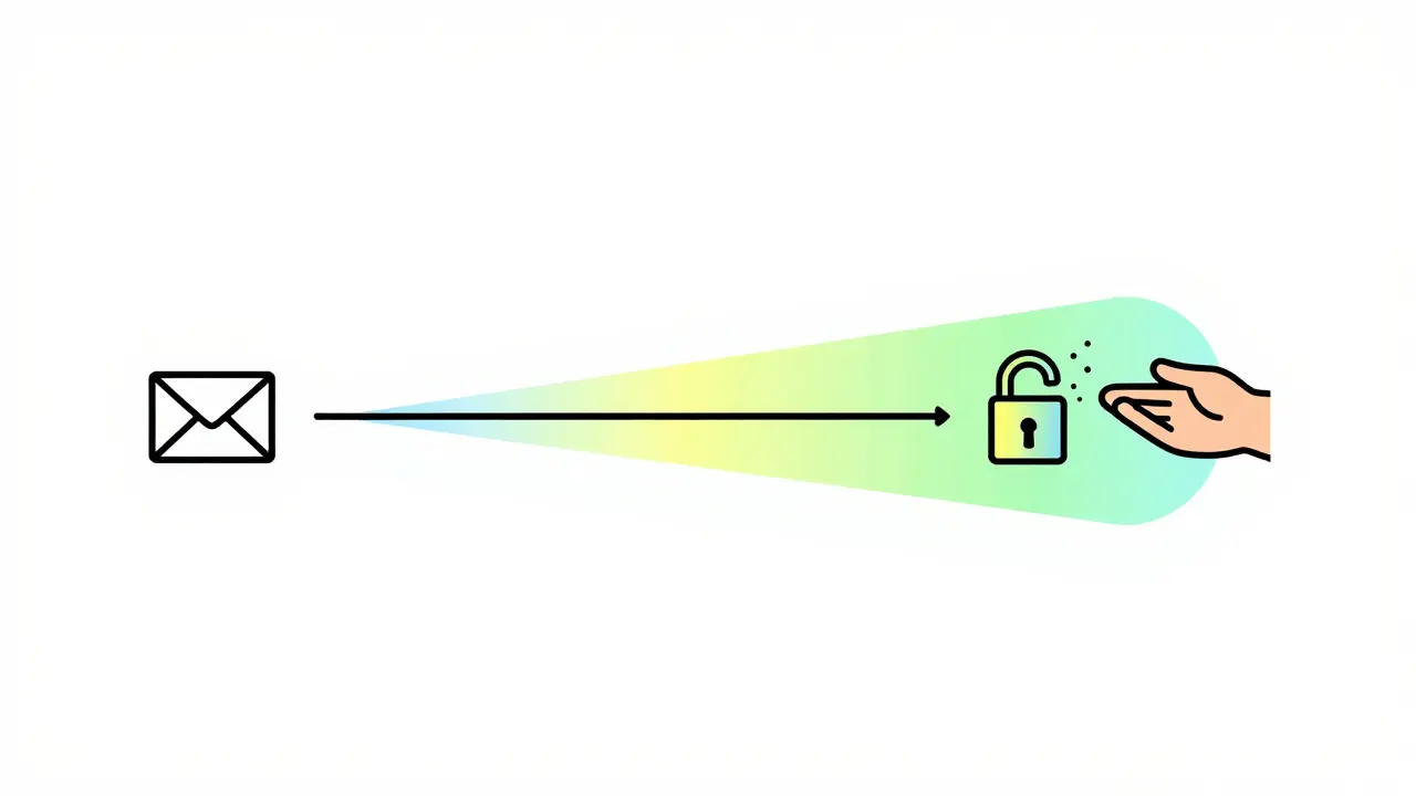 Timeline graphic showing automated unlocking of a secure digital envelope