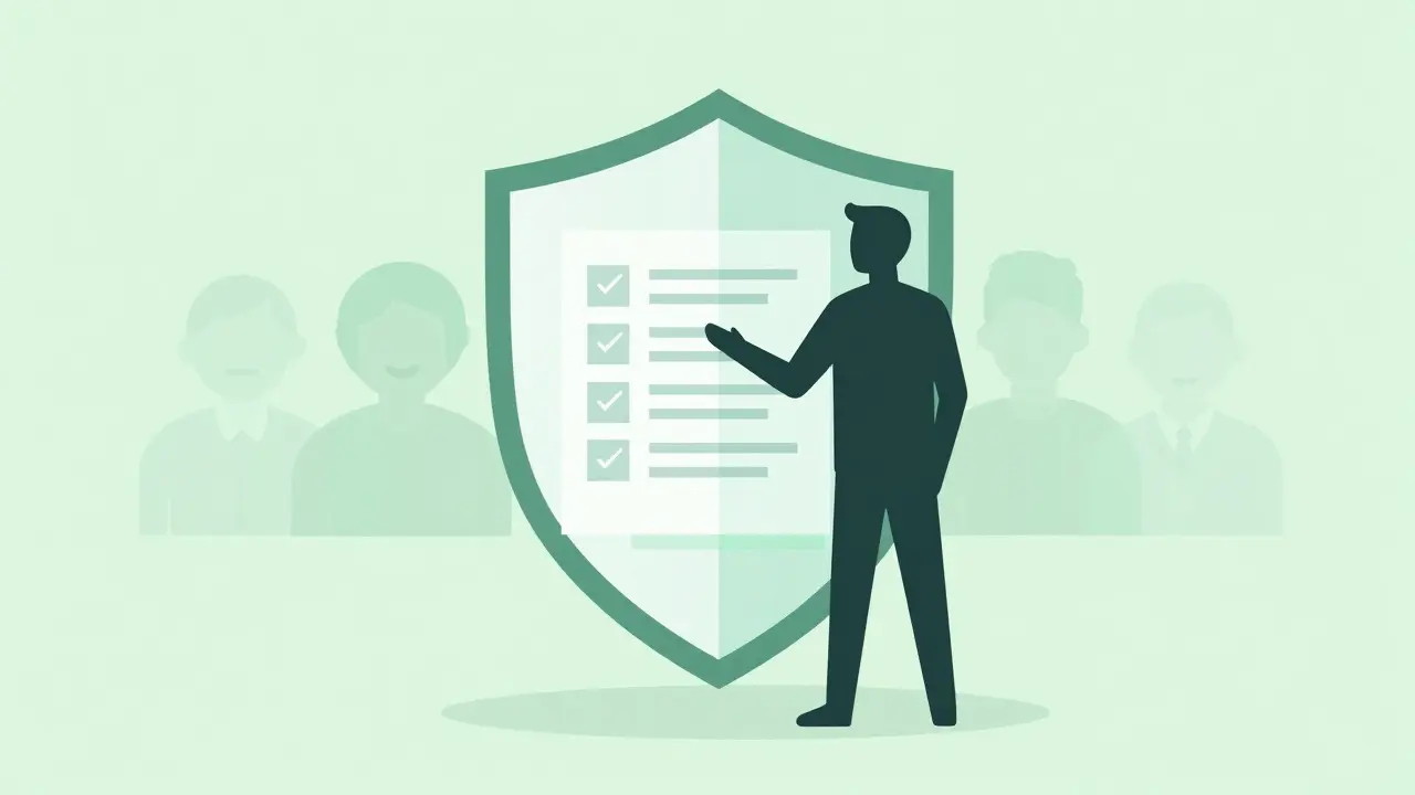 Transparent shield protecting user with visible doxxed team behind