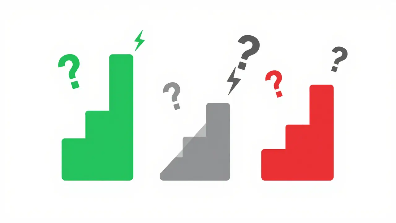 Floating bar charts showing conflicting crypto data and volatility