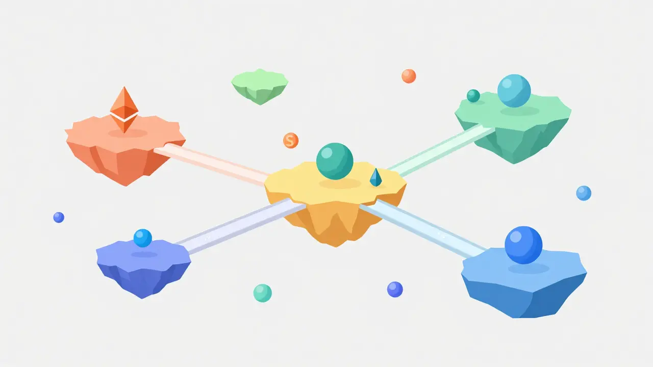 Floating islands connected by light bridges