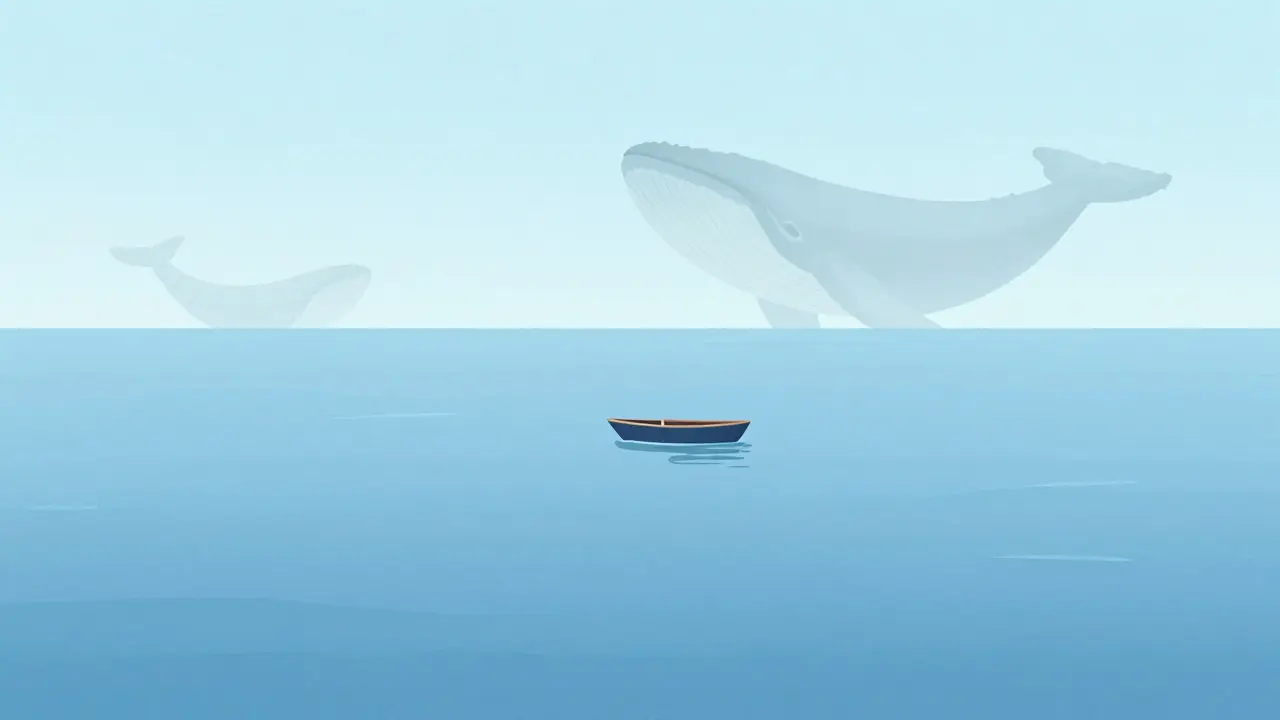 Minimalist art of a small boat on vast water symbolizing low crypto liquidity.