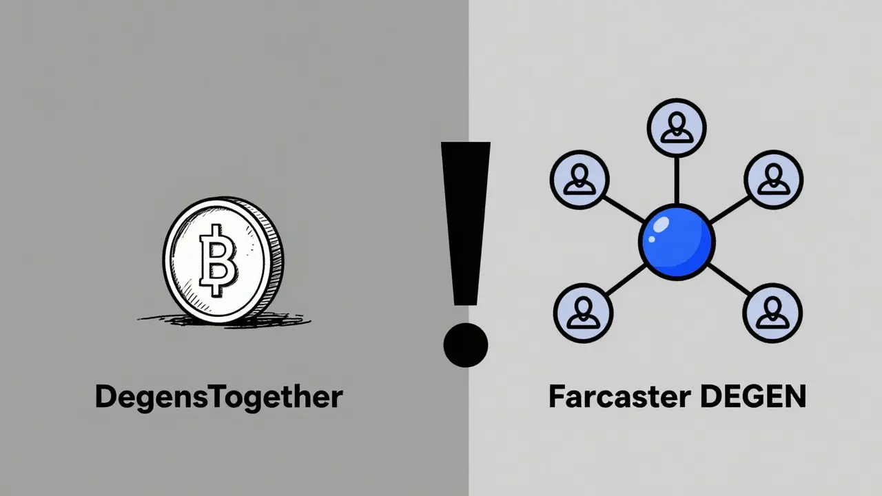 Minimalist graphic comparing a chaotic speculative token on the left with a structured social network token on the right.