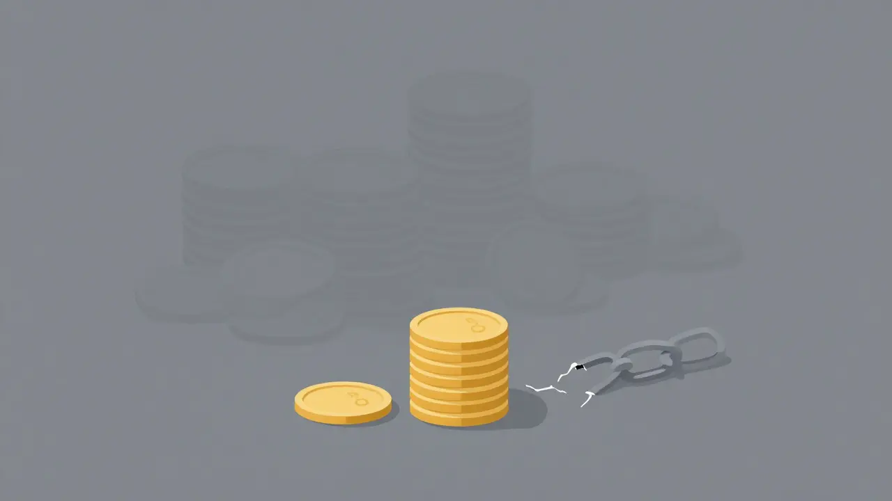 Minimalist illustration of few coins remaining after a massive financial loss