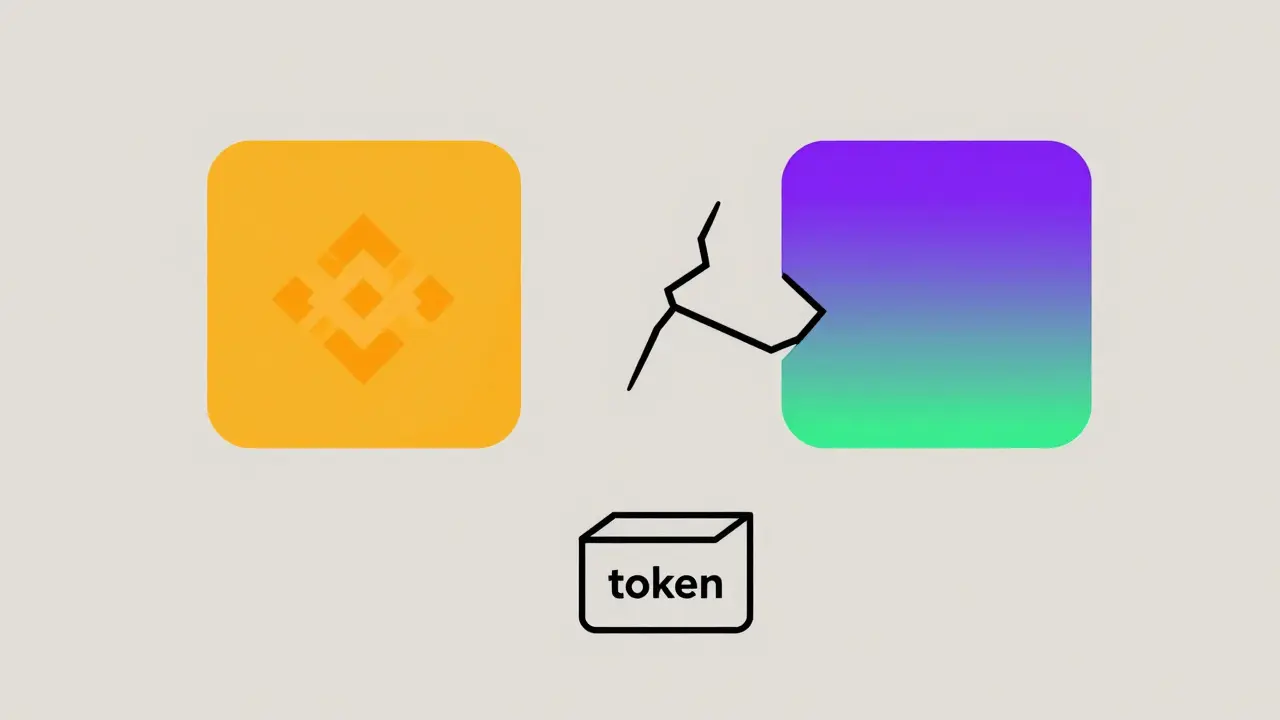 Split graphic showing conflicting blockchain identities