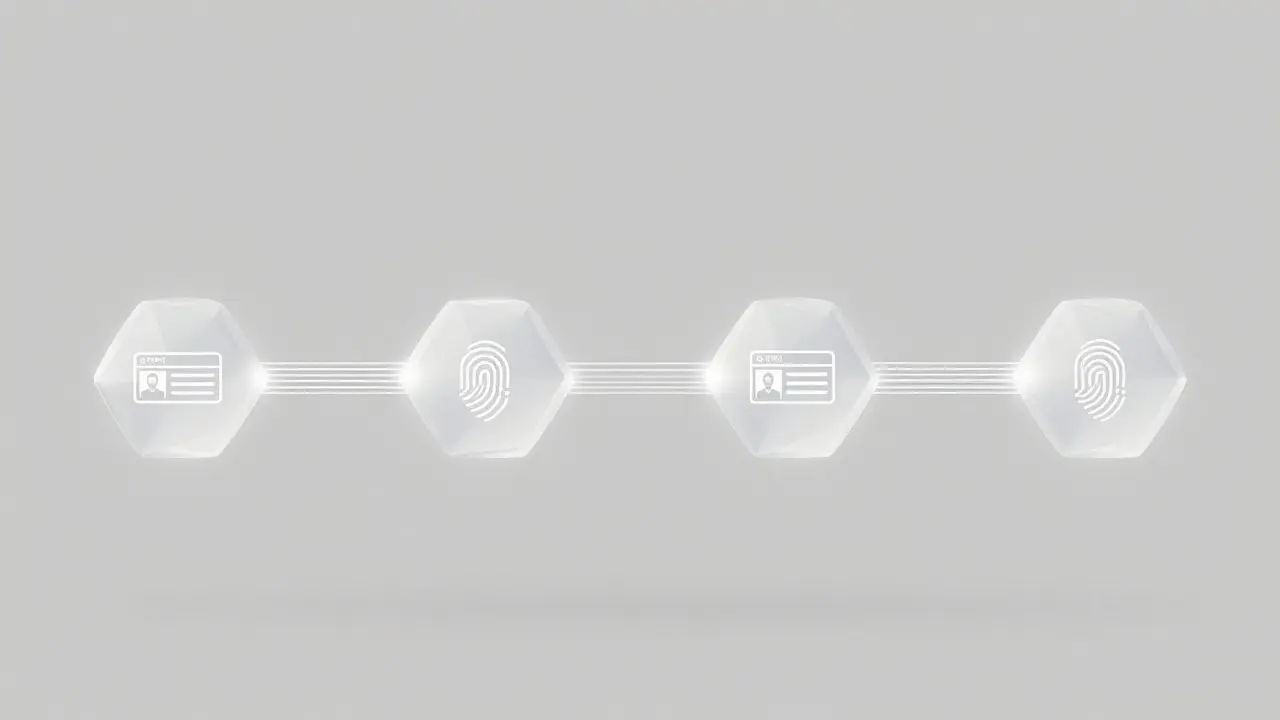 Abstract crypto transaction chain with KYC icons