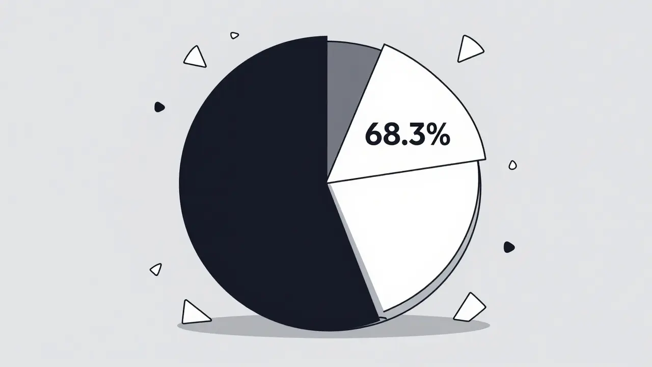 Abstract pie chart showing one large dominant segment and many small fragments