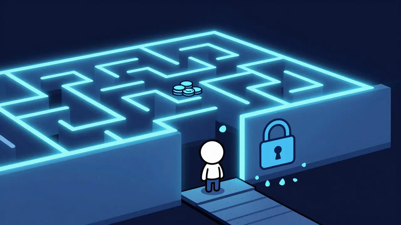 Character stuck in blockchain maze due to missing gas token